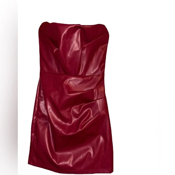 Nookie Leona Mini Dress Faux Leather Structured Bodice Strapless Red Small NWT - Picture 4 of 11
